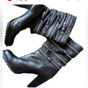 Grunge moto zip boots leather s 9.5 wrinkle nappa ego  slouch 7 for all man kind